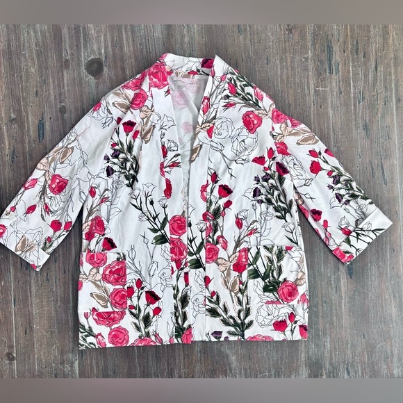 Allison Daley White and Pink Open FrontSoft Blazer with Floral Design Large - Picture 1 of 12